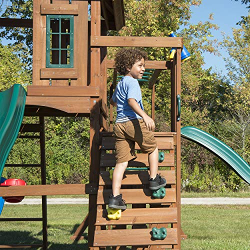Swing-N-Slide Knightsbridge Wooden Swing Set with Slides & Climbing Wall Green