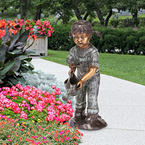 Design Toscano Caitlyn Little Gardener Cast Bronze Garden Statue Green