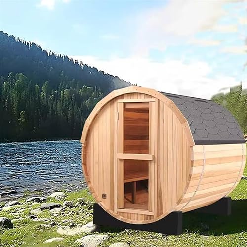 iDOTODO Outdoor Barrel Steam Sauna 2-Person Canadian Hemlock w/Harvia Heater Helmock