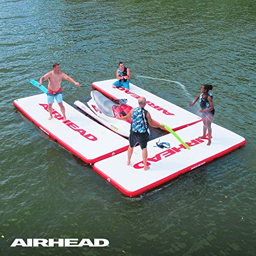 AIRHEAD Air Dock Watermat Inflatable | Holds Over 2000 Pounds, 12 Person | White / Red