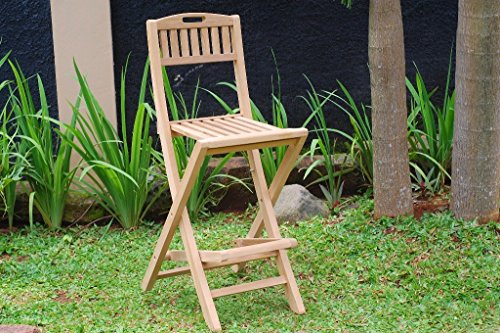 Windsor Teak Furniture 4pc Genuine Grade A Indonesian Teak Bar Set with Folding Bar and Chairs Teak