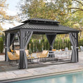 YITAHOME 12x16ft Hardtop Gazebo with Nettings and Curtains Gray