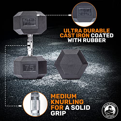 Bells of Steel Rubber Hex Dumbbells Set Black
