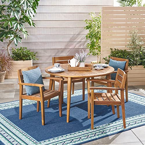 Christopher Knight Home Keth Outdoor 5 Piece Acacia Wood Dining Set Teak Finish