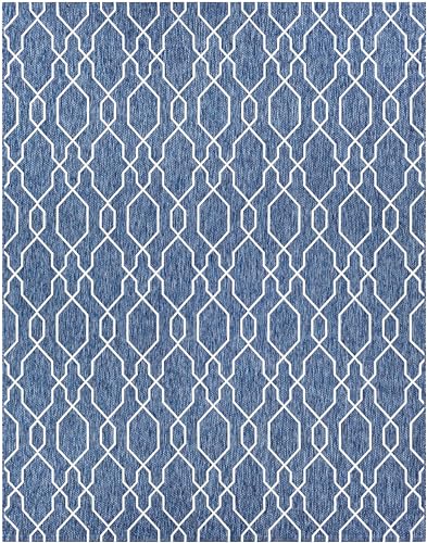 MARK & DAY Outdoor Rug 10x14 Valentijn Traditional Denim Non-Shedding Area Rug