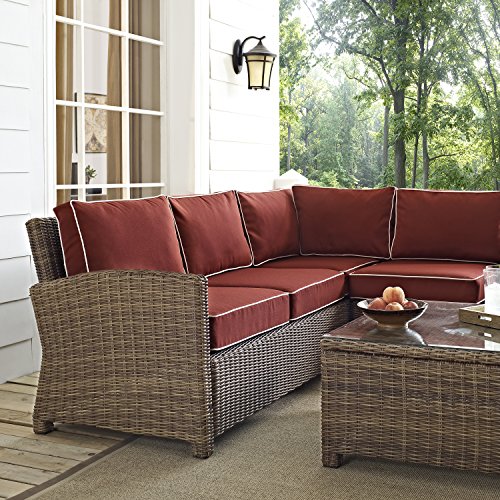 Crosley Furniture Bradenton 5-Piece Outdoor Sectional Sofa Set Brown with Sangria Cushions