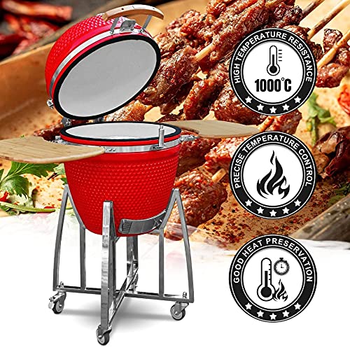 London Sunshine Ceramic Kamado Charcoal BBQ Grill 18 Inch Red