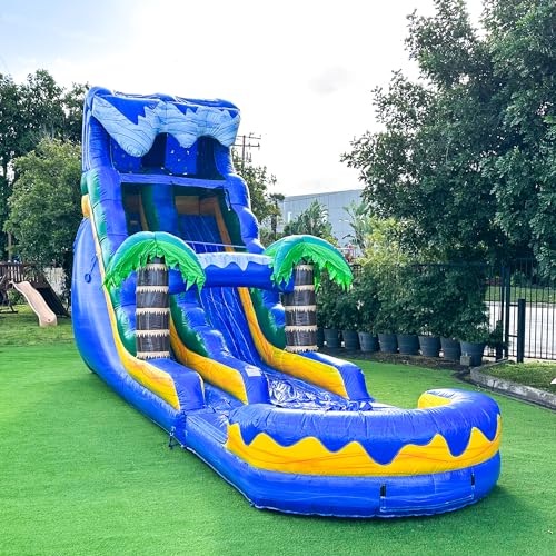 XJUMP 19’ Inflatable Single Lane Water Slide with Pool Blue/Yellow
