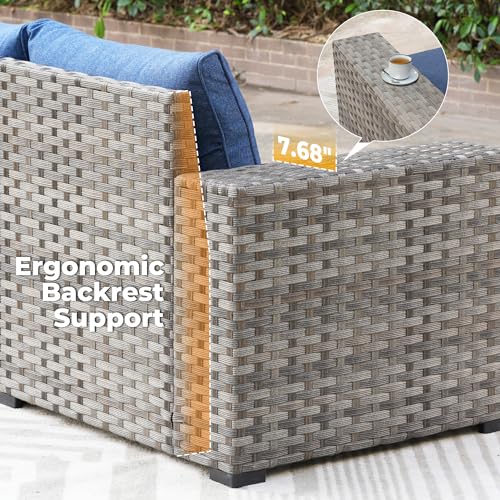 Ovio 12 Pieces Outdoor Sectional Sofa Set with Comfy Cushions Denim Blue