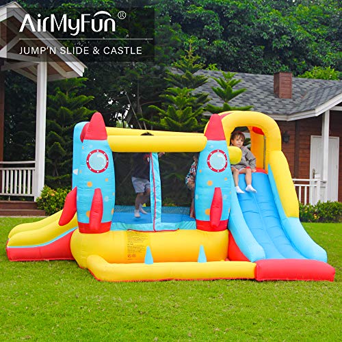 AirMyFun Inflatable Rocket Theme Bounce House Blue