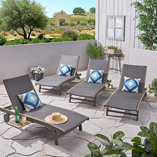 Great Deal Furniture Outdoor Wicker and Wood Chaise Lounge Set of 4 Gray