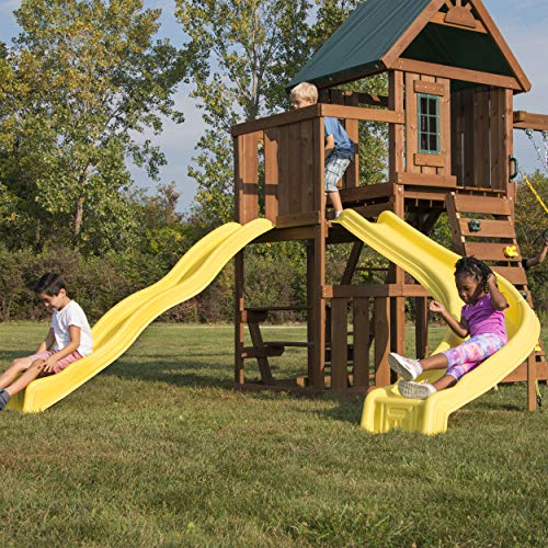 Swing-N-Slide Castlebrook Swing Set with Slides & Climbing Wall Wood