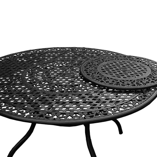 Oakland Living Modern Ornate Outdoor Mesh Aluminum 59-in Round Patio Dining Set with Lazy Susan and Six Chairs Black