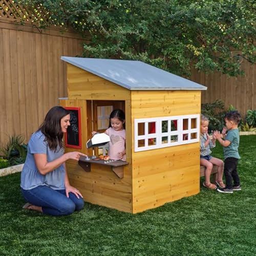 KidKraft Modern Outdoor Wooden Playhouse with Picnic Table, Mailbox, Grill Natural