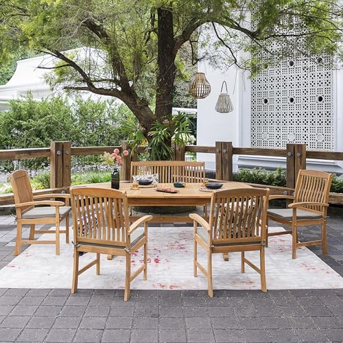 Cambridge Casual Caterina Teak Wood 6-Piece Outdoor Dining Set with Bench Natural Teak/Beige Cushion