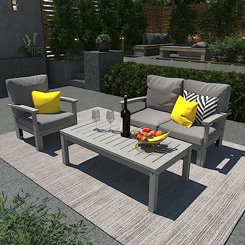 Highwood Bespoke Deep Seating Loveseat, Chair & Conversation Table Stone Gray / Coastal Teak