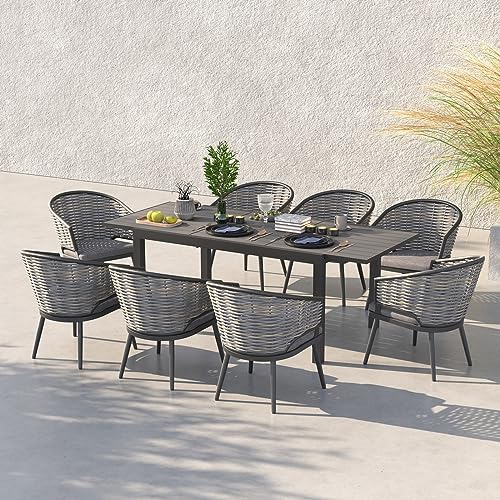JARDINA Outdoor You Living 9-Piece Rattan Patio Dining Set with Extendable Aluminum Table for 8 Chairs