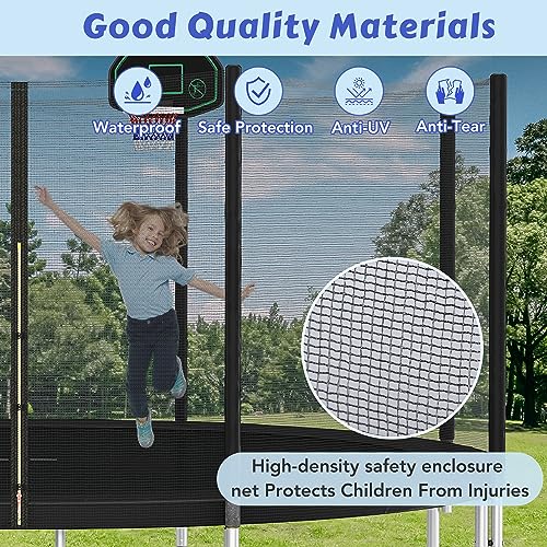 Merax 14FT Trampoline with Safety Enclosure, Basketball Hoop & Ladder Black