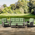 Joyside 6-Piece Wicker Patio Furniture Set with Sofa, Rocker Chairs, Ottomans, and Side Table Green
