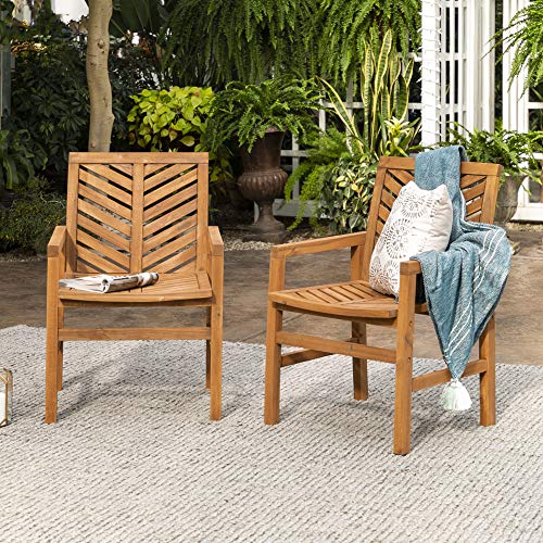 Walker Edison 7-Piece Outdoor Wood Chevron Patio Dining Set Brown