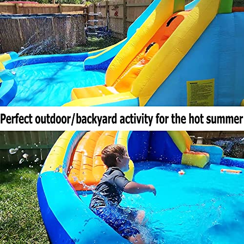 AKEYDIY 6-in-1 Blue Inflatable Water Slide Park for Kids