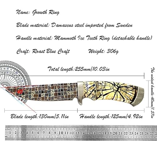 刀苑阁 Detachable Handle Damascus Steel Craft Knife with Leather Cover Yellow