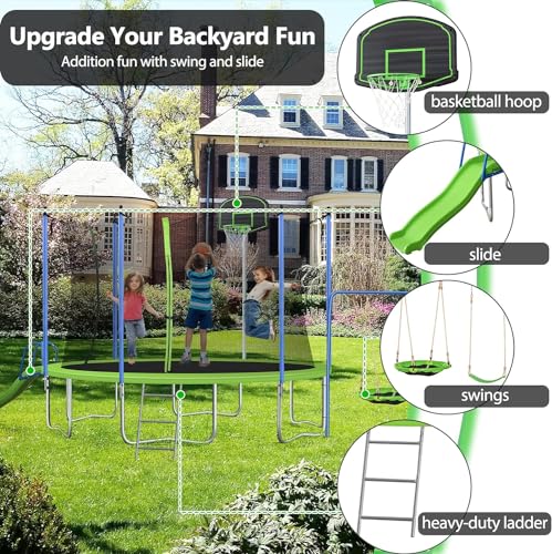 Lyromix 12FT Trampoline with Slide, Swings & Net Lime Green