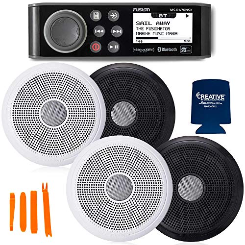 Fusion Entertainment Marine Receiver with 2 Pairs of XS-F65CWB 6.5" Coax Speakers Black & White Grills