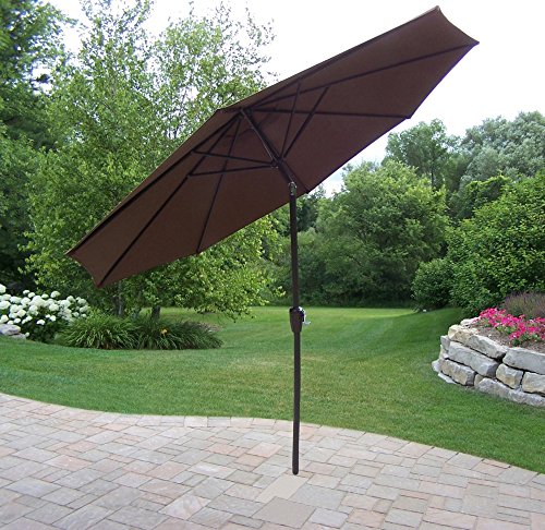 Oakland Living Elite Bar Set with Table, 4 Cushioned Bar Stools, Metal Umbrella, Antique Bronze