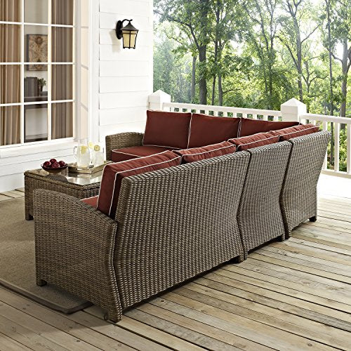 Crosley Furniture Bradenton 5-Piece Outdoor Sectional Sofa Set Brown with Sangria Cushions