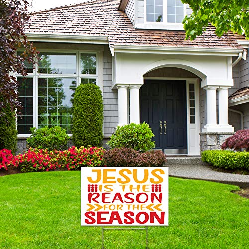 Yard Sign Jesus is The Reason for The Season Winter Holiday Decoration Lawn Sign 18" x 12" with 15-inch Stake
