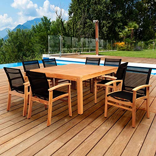 International Home Miami Amazonia Teak 9 Piece Square Patio Dining Set Brown