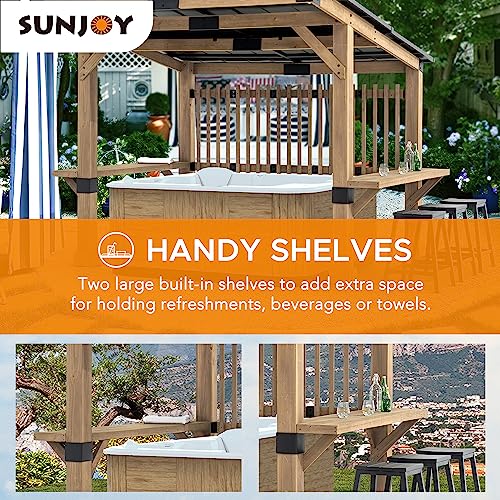 SummerCove Sunjoy Wooden Grill Gazebo 10 ft. x 11 ft. Cedar Frame with Matte Black Aluminum Hardtop