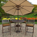 Oakland Living Elite Bar Set with Table, 4 Cushioned Stools, Umbrella, and Stand Antique Bronze
