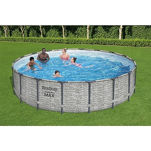 Bestway Steel Pro MAX 18ft x 48in Round Metal Frame Above Ground Swimming Pool Set Gray