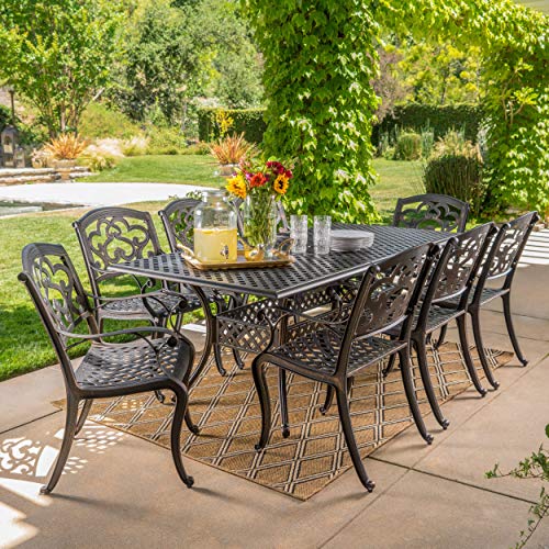 Christopher Knight Home Abigal 9-Piece Outdoor Cast Aluminum Dining Set Shiny Copper Finish