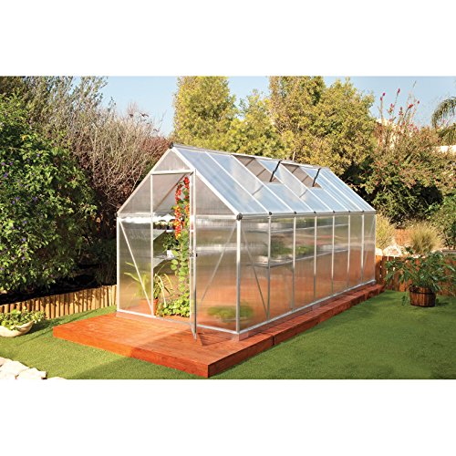 Palram Canopia Greenhouse Kit 6' x 14' Heavy Duty Aluminum Frame with Lockable Door and Vent Silver