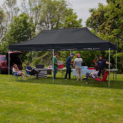 Vispronet 10x20 Instant Canopy Tent with 3 Side Walls - Commercial Grade Steel Frame, Water-Resistant Canopy, Bonus Bag & Stake Kit Black