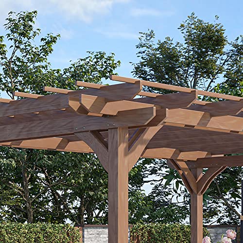 Outsunny 14' x 10' Outdoor Pergola Wooden Grill Gazebo with Bar Counters and Seating Benches Brown