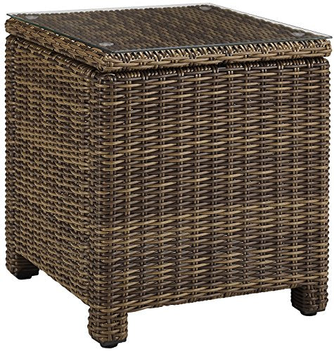 Crosley Furniture Bradenton 3-Piece Outdoor Chair and Side Table Set Brown with Navy Cushions