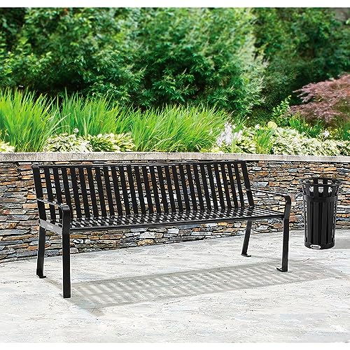 Global Industrial 6 ft Outdoor Park Bench with Back Vertical Steel Slat Black