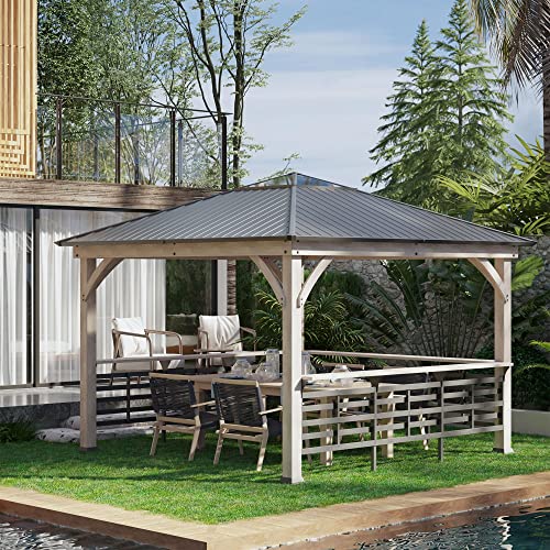 Outsunny 11' x 11' Hardtop Gazebo with Metal & Acrylic Roof, Wood Frame, Bark Brown