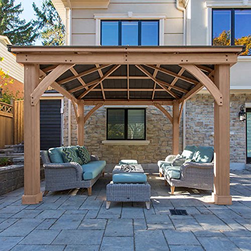 Yardistry 12' x 12' Cedar Wood Gazebo with Aluminum Roof Mocha Brown