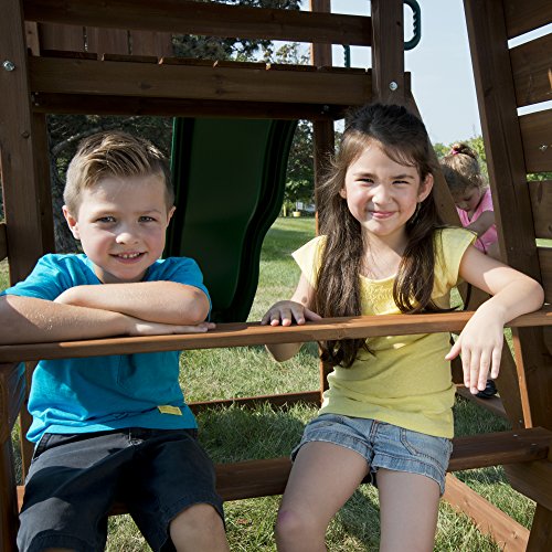 Swing-N-Slide Mont Eagle Play Set with Swings, Slides, Rock Wall, Picnic Table Green