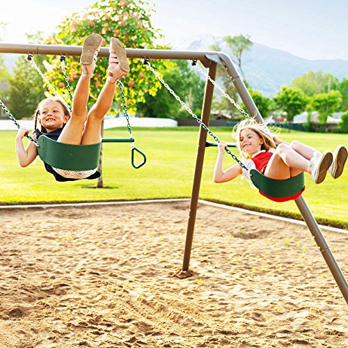 Lifetime Metal Swing Set for Kids Outdoor Heavy Duty Playset Green/Tan