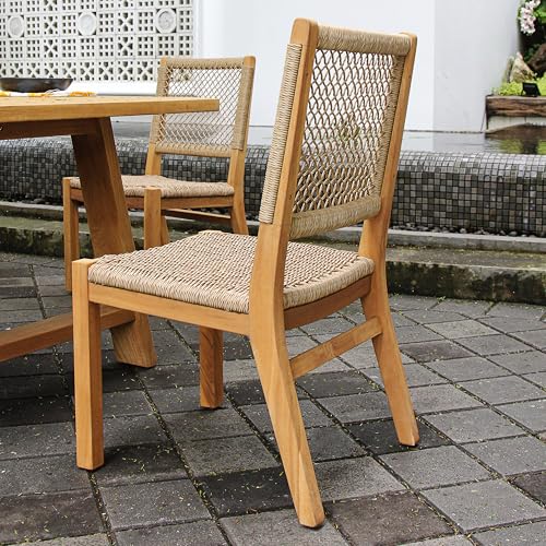 Cambridge Casual Carmel 2-Piece Outdoor Dining Chairs Teak Wood and All-Weather Wicker