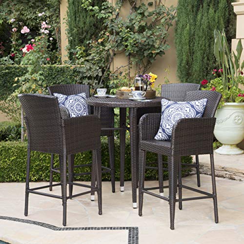 Great Deal Furniture Callum Outdoor Wicker 5-Pc Bar Table Set Multibrown
