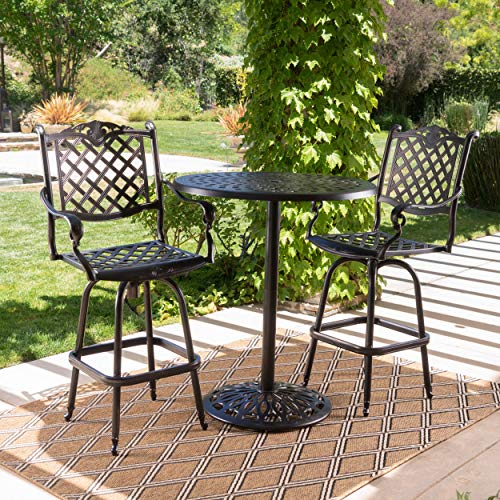 Christopher Knight Home Arlana Outdoor Cast Aluminum Bar Set 3-Pcs Shiny Copper Finish