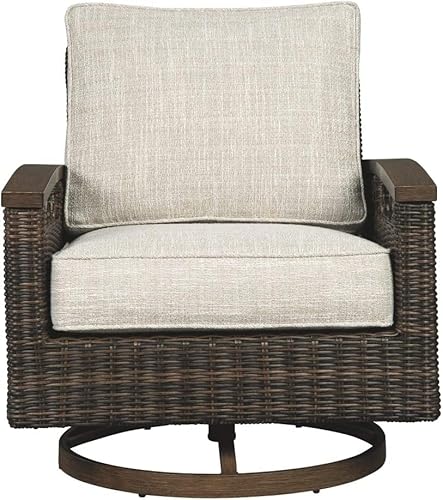 BOWERY HILL Transitional Swivel Patio Wicker Arm Chair Set of 2 Brown