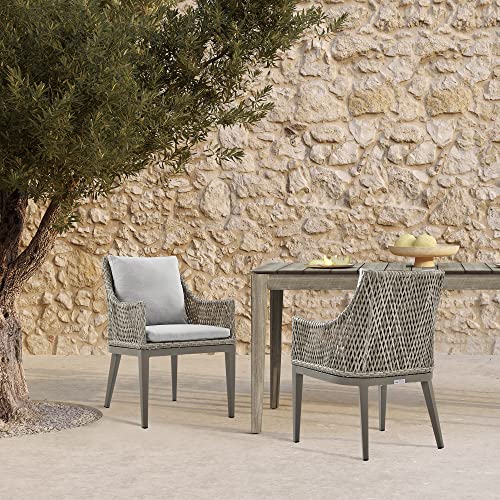 Armen Living Silvana Outdoor Patio Wicker Aluminum Dining Chair Set of 2 Grey